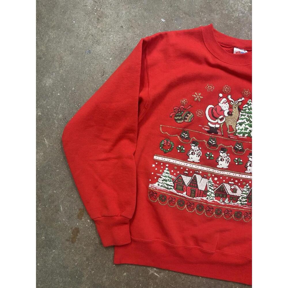 Vintage Hanes Christmas sweatshirt Santa reindeer Snowmen Men’s M - Picture 4 of 6